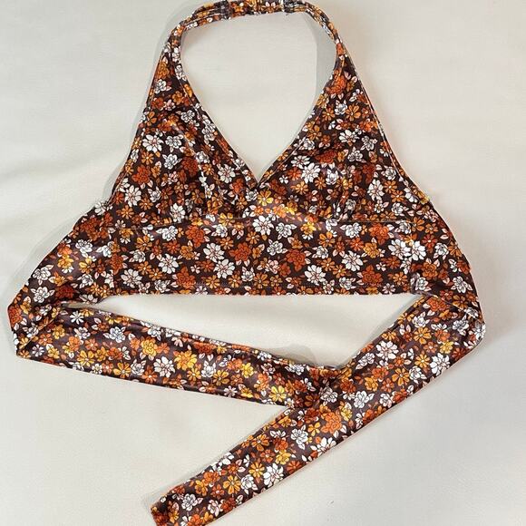Altar'd State Brown Floral Halter Wrap Crop Top - Picture 1 of 6
